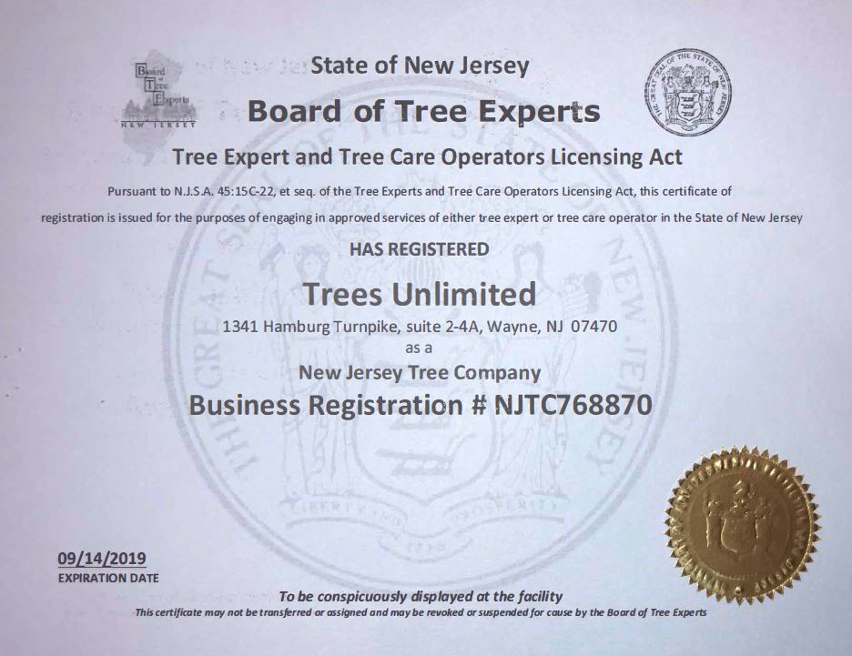 NJ Board of Tree Experts Trees Unlimited